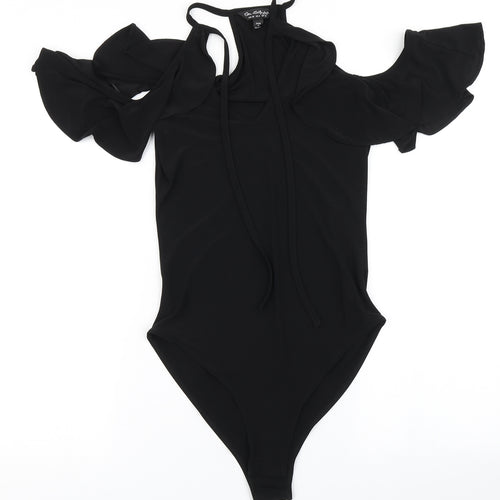 Miss Selfridge Womens Black  Polyester Bodysuit One-Piece Size 10   - Cold Shoulder