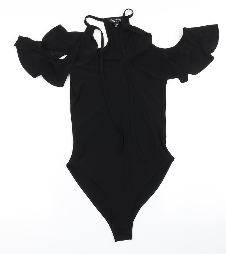 Miss Selfridge Womens Black Polyester Bodysuit One-Piece Size 10 - Cold Shoulder