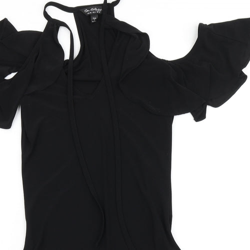 Miss Selfridge Womens Black  Polyester Bodysuit One-Piece Size 10   - Cold Shoulder