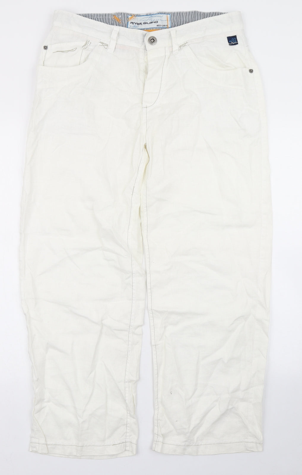River Island Mens White  Linen Trousers  Size 32 L27 in Regular Button