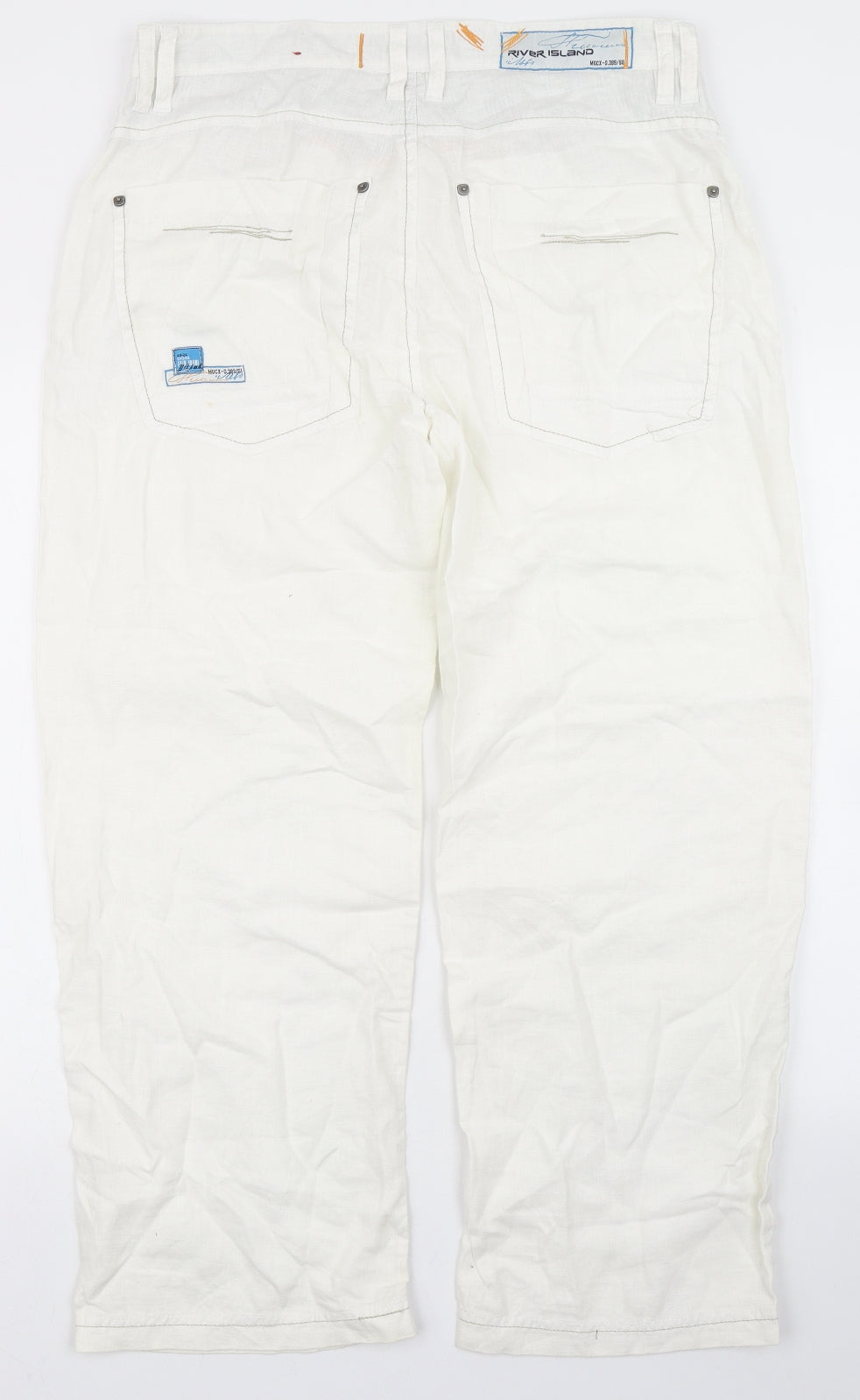 River Island Mens White  Linen Trousers  Size 32 L27 in Regular Button