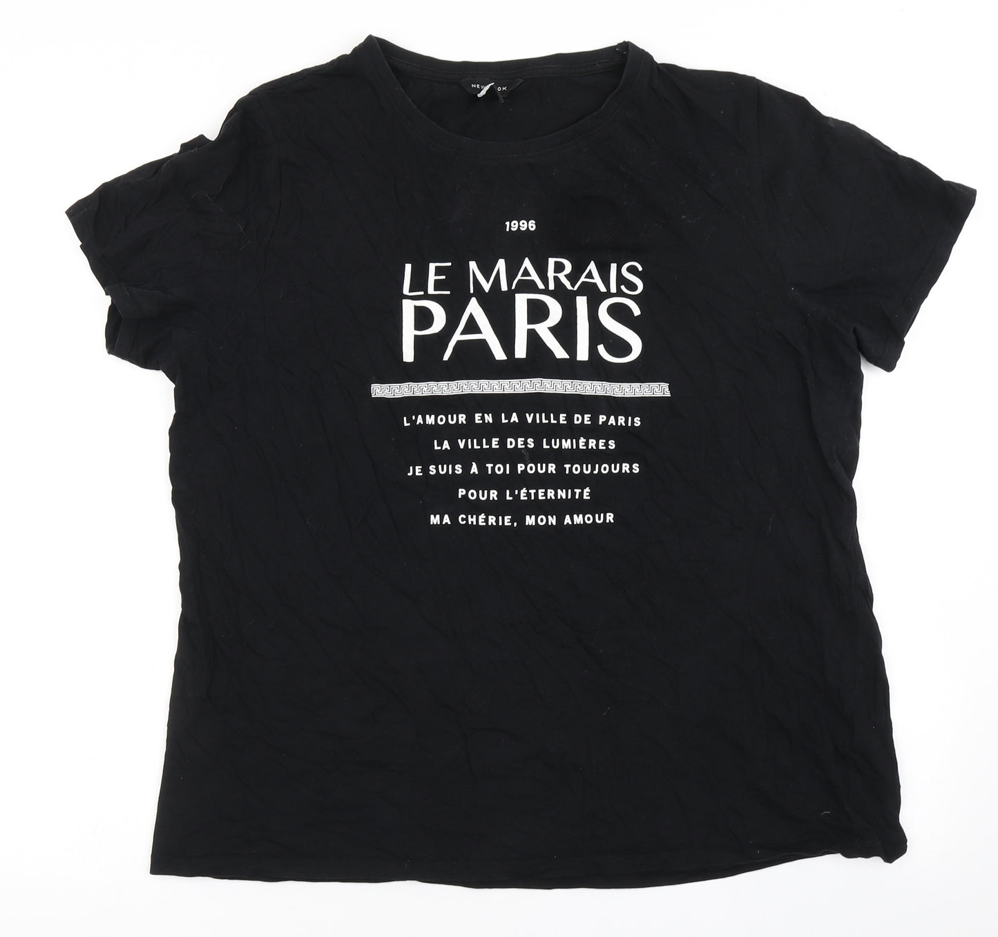 New Look Womens Black  100% Cotton Basic T-Shirt Size 18 Round Neck - Paris
