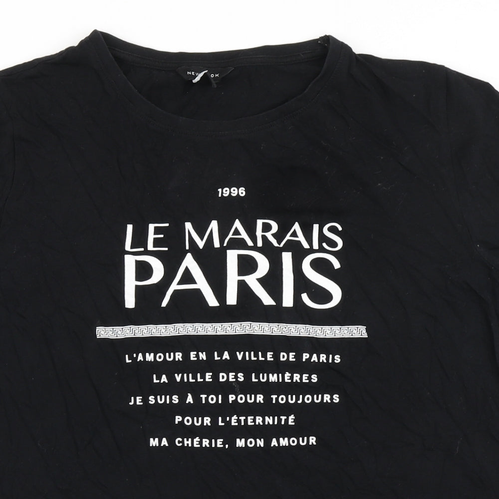New Look Womens Black  100% Cotton Basic T-Shirt Size 18 Round Neck - Paris