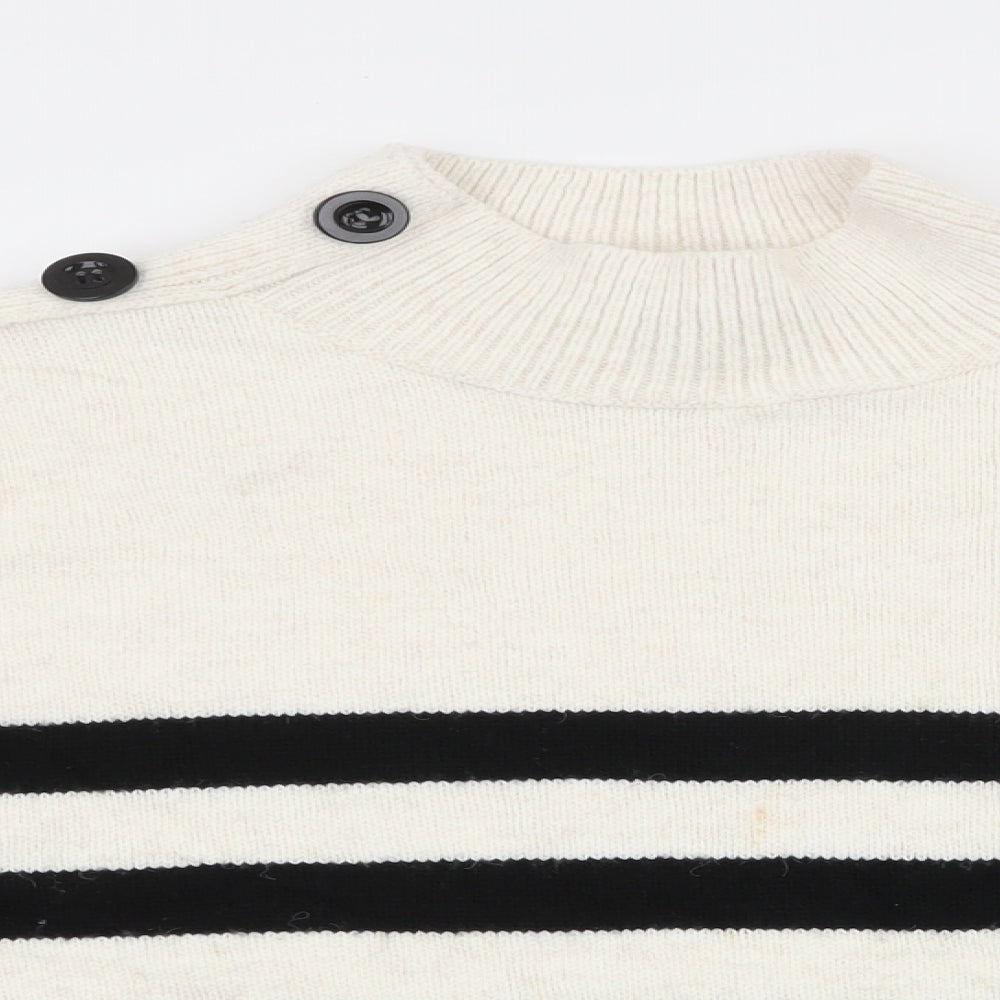 Primark Womens Ivory High Neck Striped Acrylic Pullover Jumper Size L   - Cropped Jumper