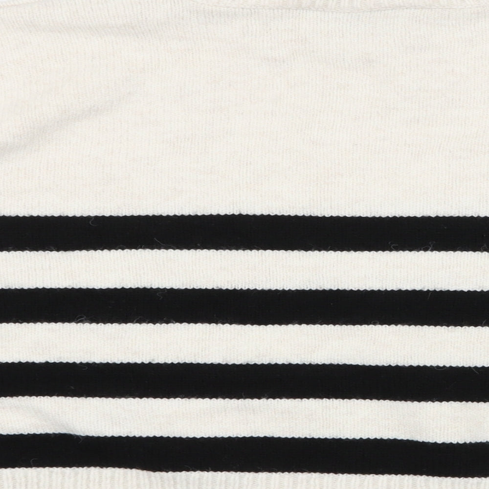 Primark Womens Ivory High Neck Striped Acrylic Pullover Jumper Size L   - Cropped Jumper