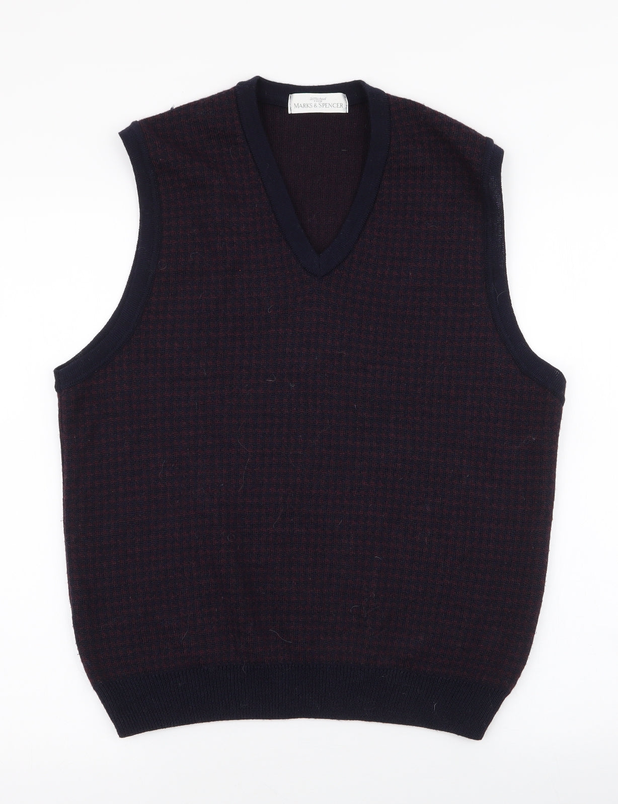 Marks and Spencer Mens Multicoloured V-Neck Check Wool Pullover Jumper Size M