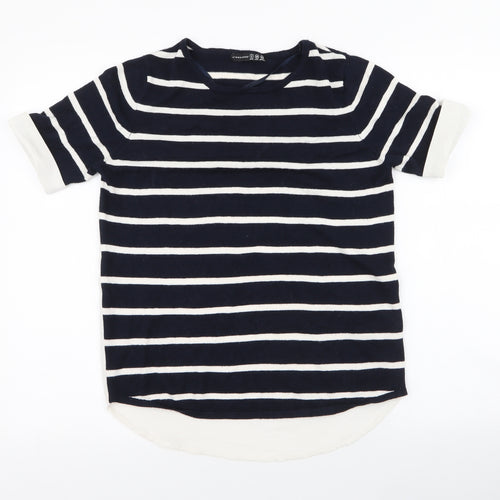 Atmosphere Womens Blue Striped Viscose Jersey Blouse Size 8 Round Neck - chiffon back