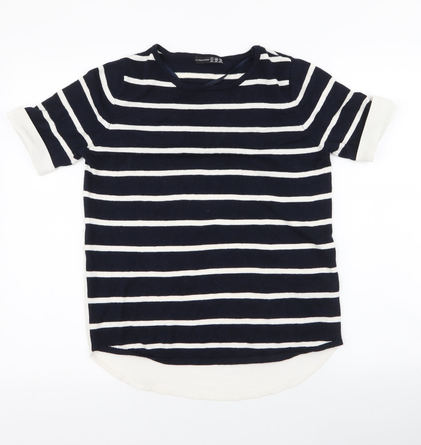Atmosphere Womens Blue Striped Viscose Jersey Blouse Size 8 Round Neck - chiffon back