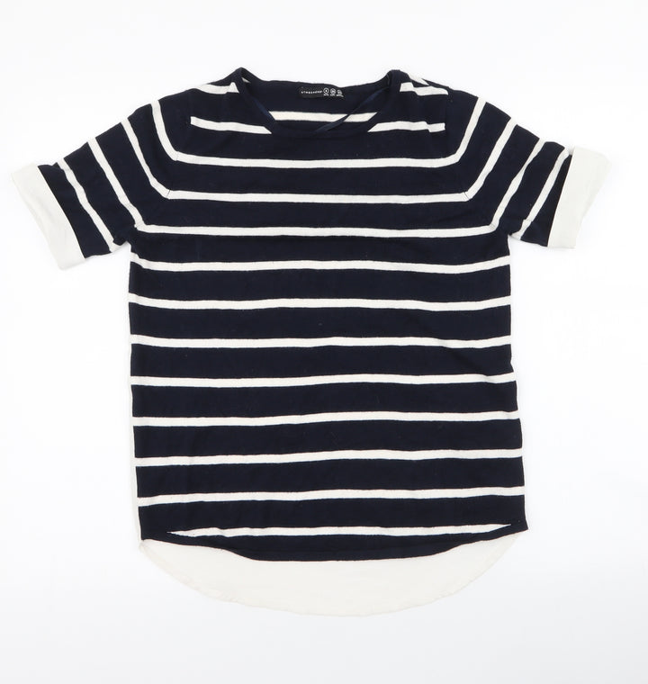 Atmosphere Womens Blue Striped Viscose Jersey Blouse Size 8 Round Neck - chiffon back