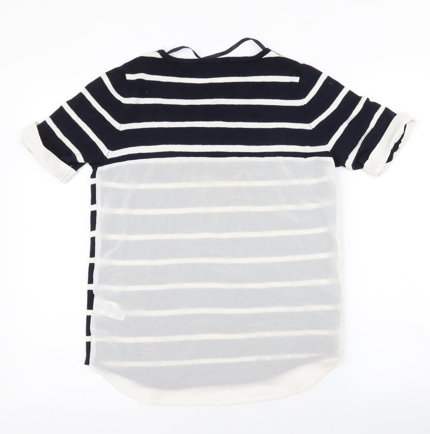 Atmosphere Womens Blue Striped Viscose Jersey Blouse Size 8 Round Neck - chiffon back