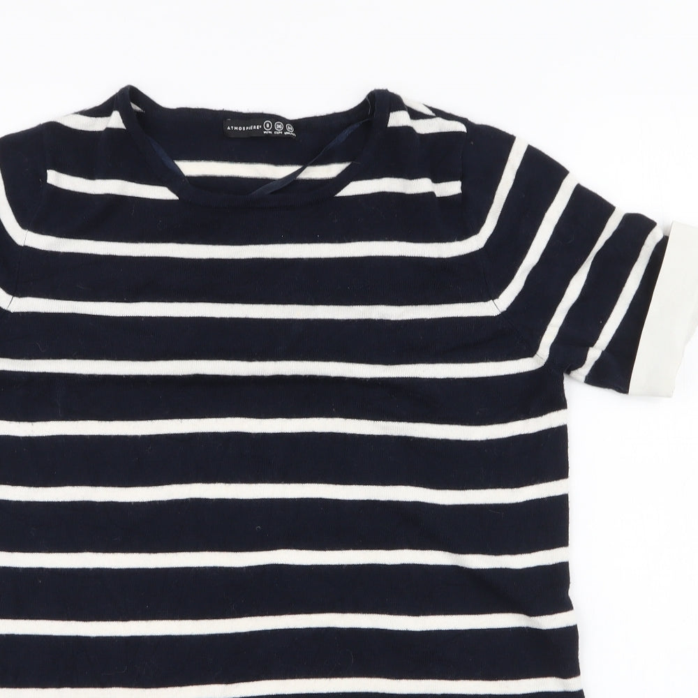 Atmosphere Womens Blue Striped Viscose Jersey Blouse Size 8 Round Neck - chiffon back