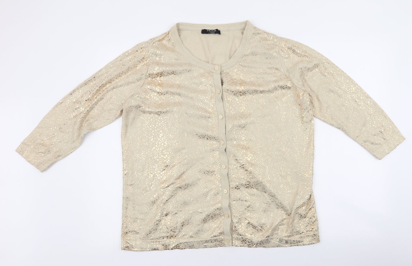 Moda at George  Womens Gold Round Neck Animal Print Cotton Cardigan Jumper Size 18
