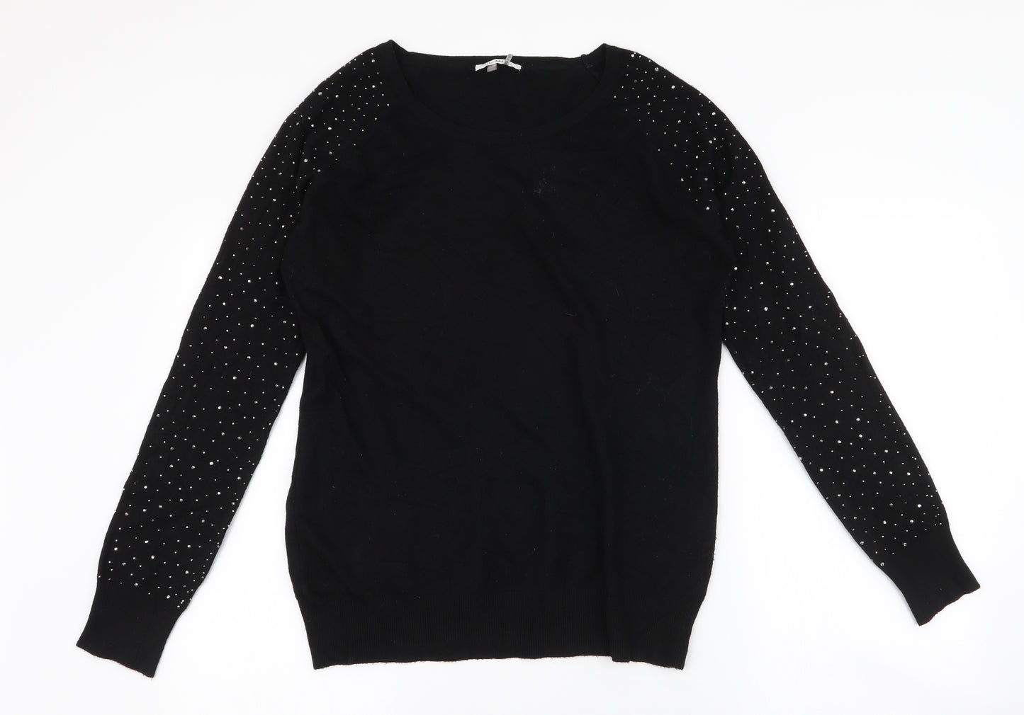 Vila Milano Womens Black Round Neck  Nylon Pullover Jumper Size L