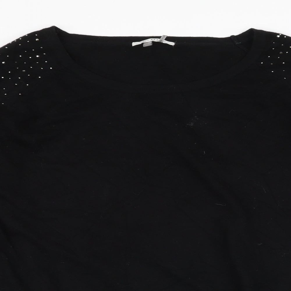 Vila Milano Womens Black Round Neck  Nylon Pullover Jumper Size L