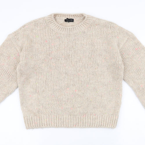 F&F Womens Beige Round Neck  Acrylic Pullover Jumper Size 10   - Flecked