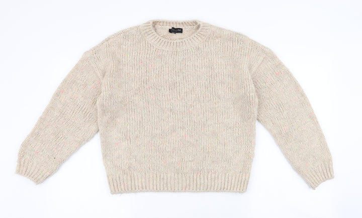 F&F Womens Beige Round Neck Acrylic Pullover Jumper Size 10 - Flecked