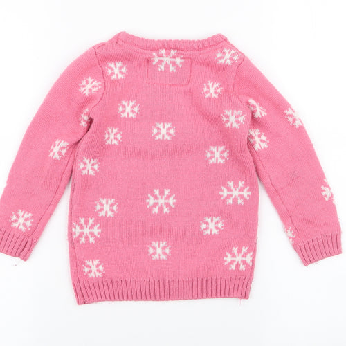Young Dimension Girls Pink Round Neck  Acrylic Pullover Jumper Size 2-3 Years  Pullover - penguin , snowflake , christmas
