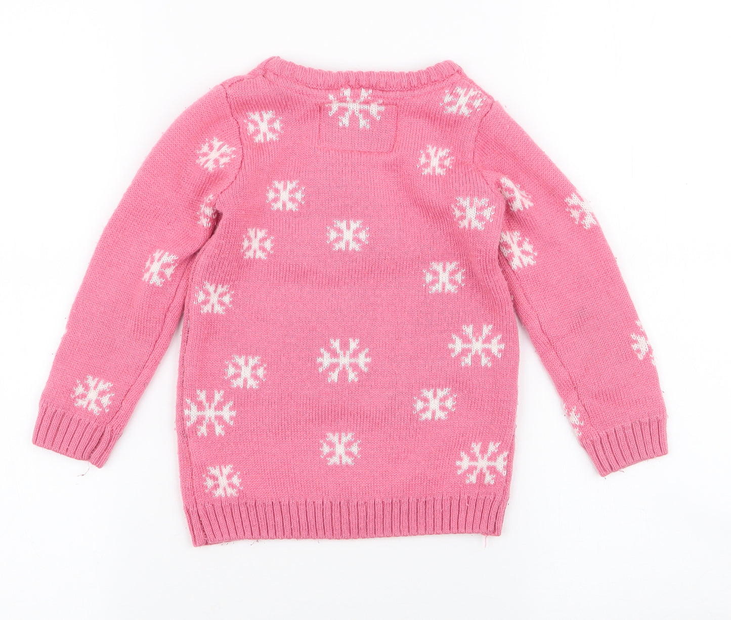 Young Dimension Girls Pink Round Neck  Acrylic Pullover Jumper Size 2-3 Years  Pullover - penguin , snowflake , christmas