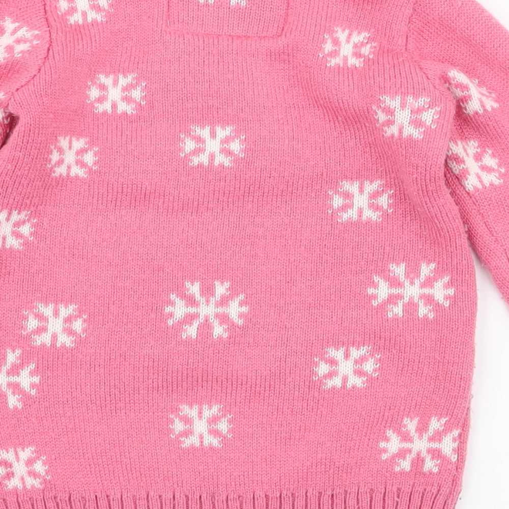 Young Dimension Girls Pink Round Neck  Acrylic Pullover Jumper Size 2-3 Years  Pullover - penguin , snowflake , christmas