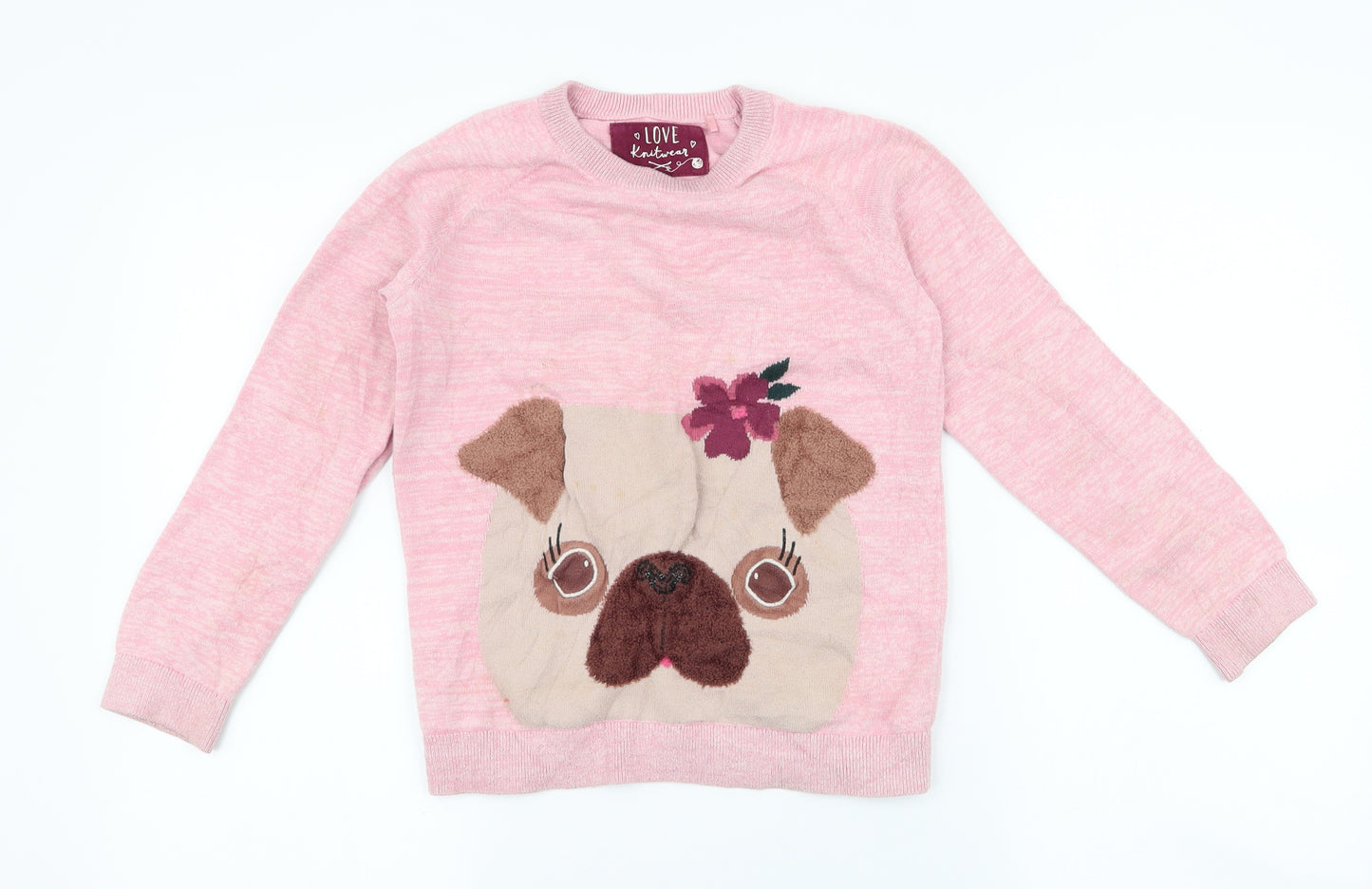 TU Girls Pink Round Neck  Cotton Pullover Jumper Size 10 Years  Pullover - pug