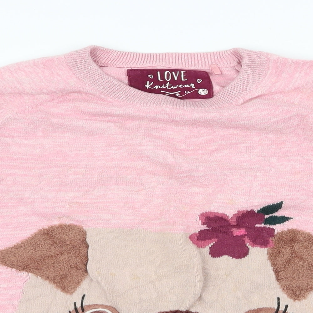 TU Girls Pink Round Neck  Cotton Pullover Jumper Size 10 Years  Pullover - pug