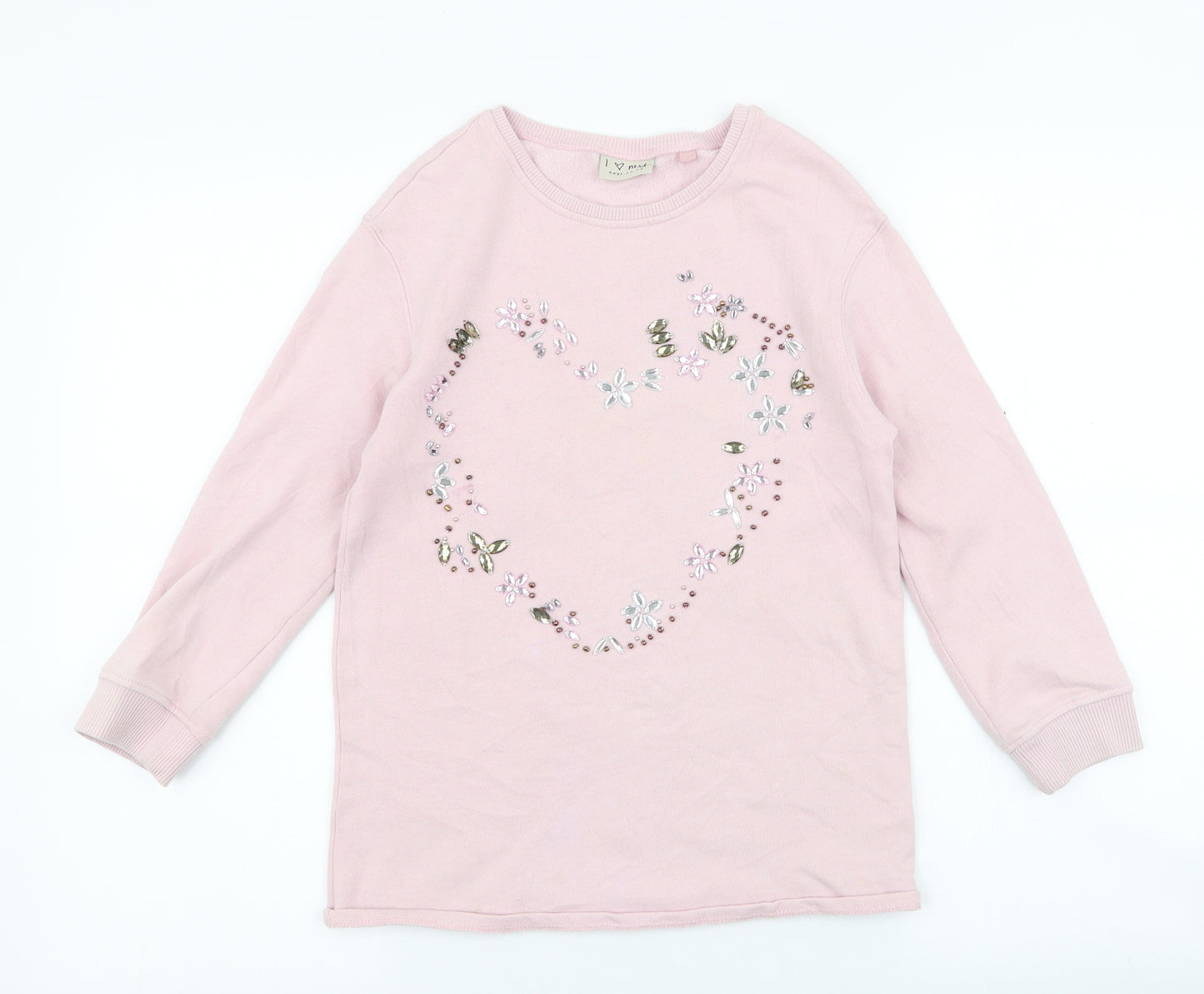 NEXT Girls Pink  Cotton Pullover Sweatshirt Size 8 Years  Pullover - heart