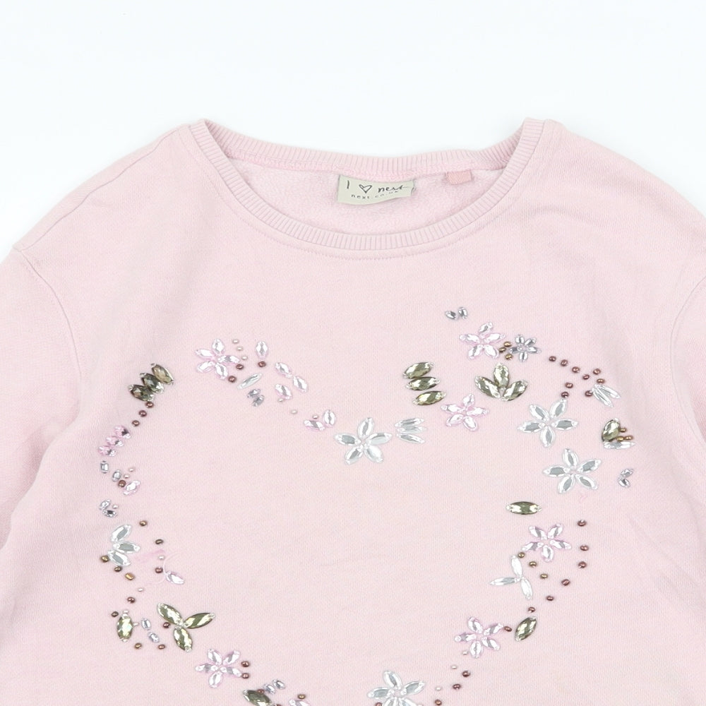 NEXT Girls Pink  Cotton Pullover Sweatshirt Size 8 Years  Pullover - heart