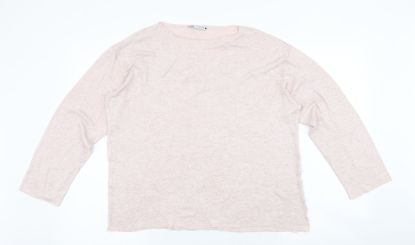 Zara Womens Pink  Polyester Jersey T-Shirt Size L Boat Neck