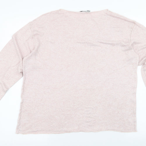 Zara Womens Pink  Polyester Jersey T-Shirt Size L Boat Neck