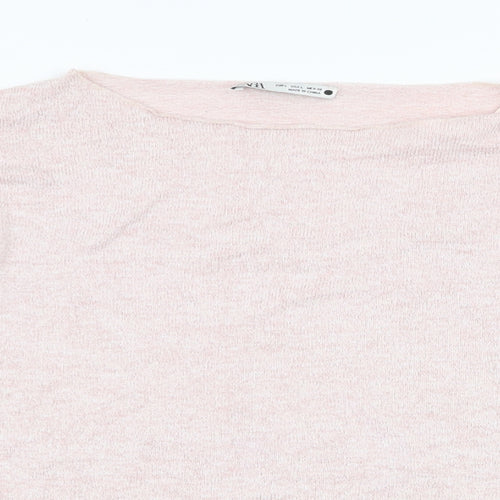 Zara Womens Pink  Polyester Jersey T-Shirt Size L Boat Neck