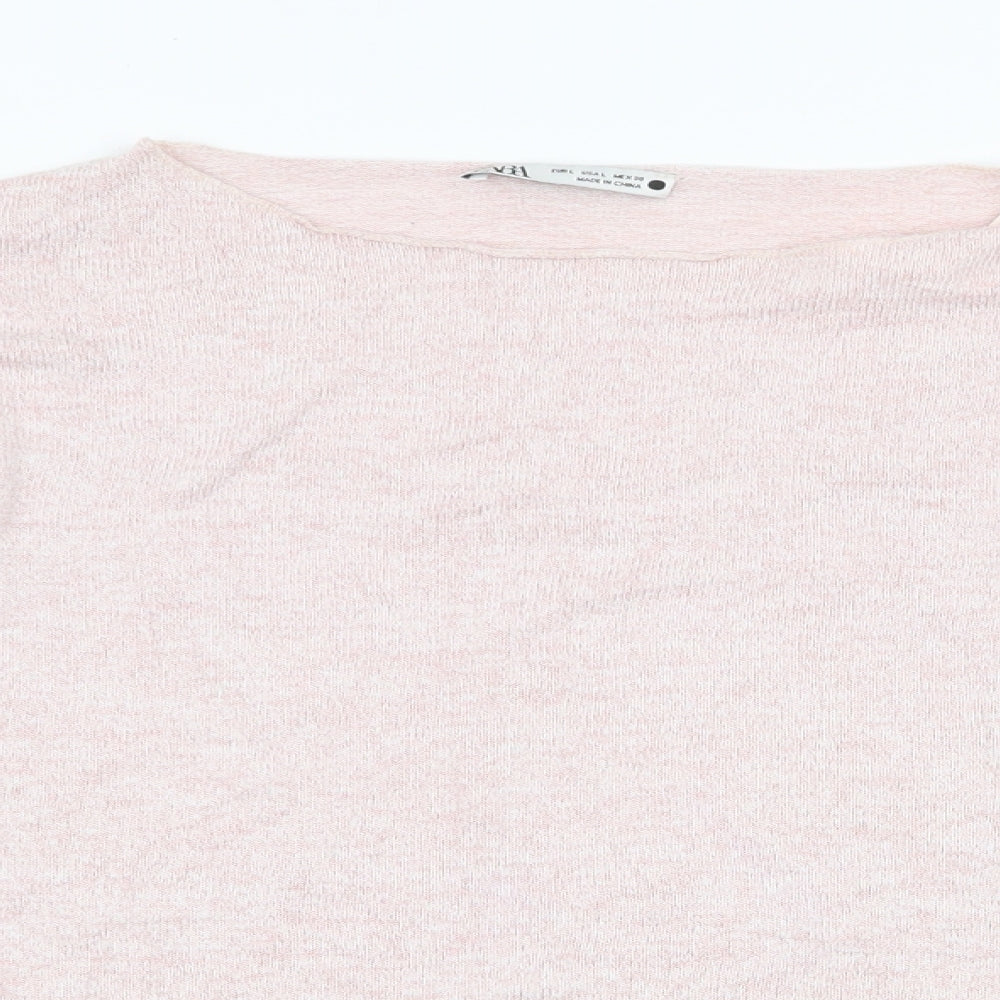 Zara Womens Pink  Polyester Jersey T-Shirt Size L Boat Neck