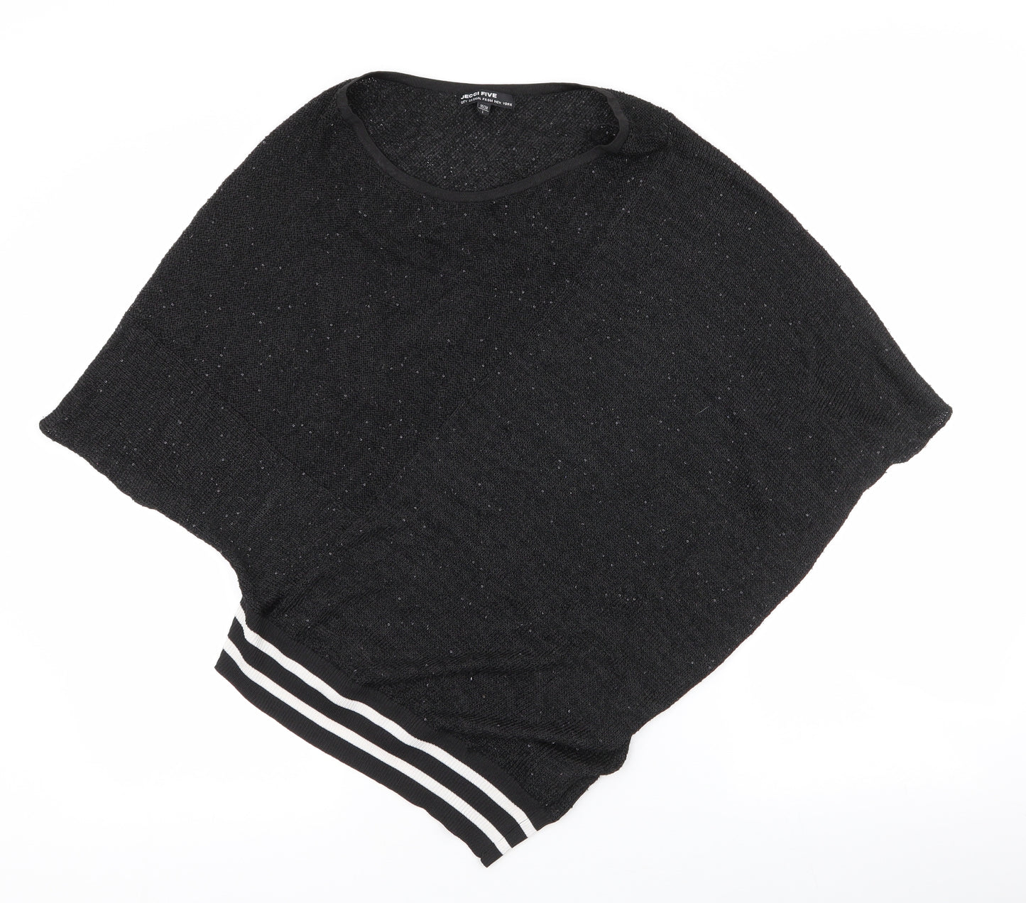 Jecci Five Womens Black Boat Neck Striped Polyester Pullover Jumper Size L