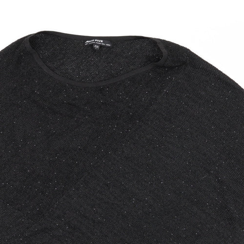 Jecci Five Womens Black Boat Neck Striped Polyester Pullover Jumper Size L