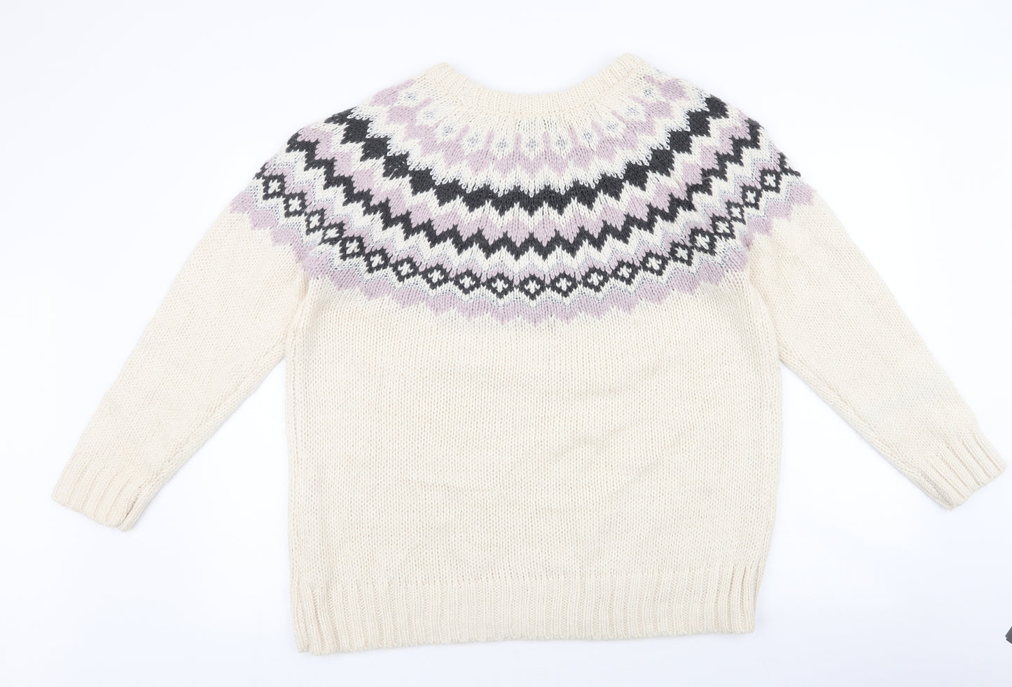 NEXT Womens Ivory Round Neck Fair Isle Acrylic Pullover Jumper Size L