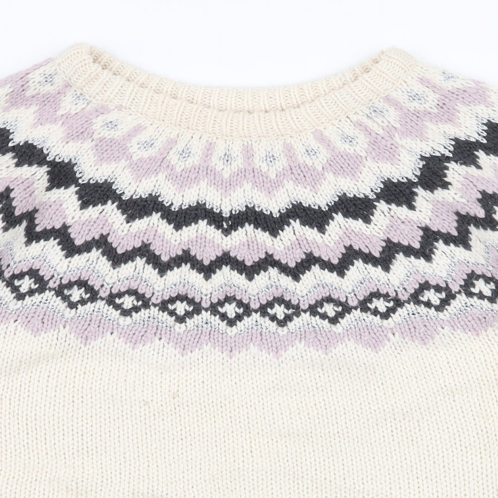 NEXT Womens Ivory Round Neck Fair Isle Acrylic Pullover Jumper Size L