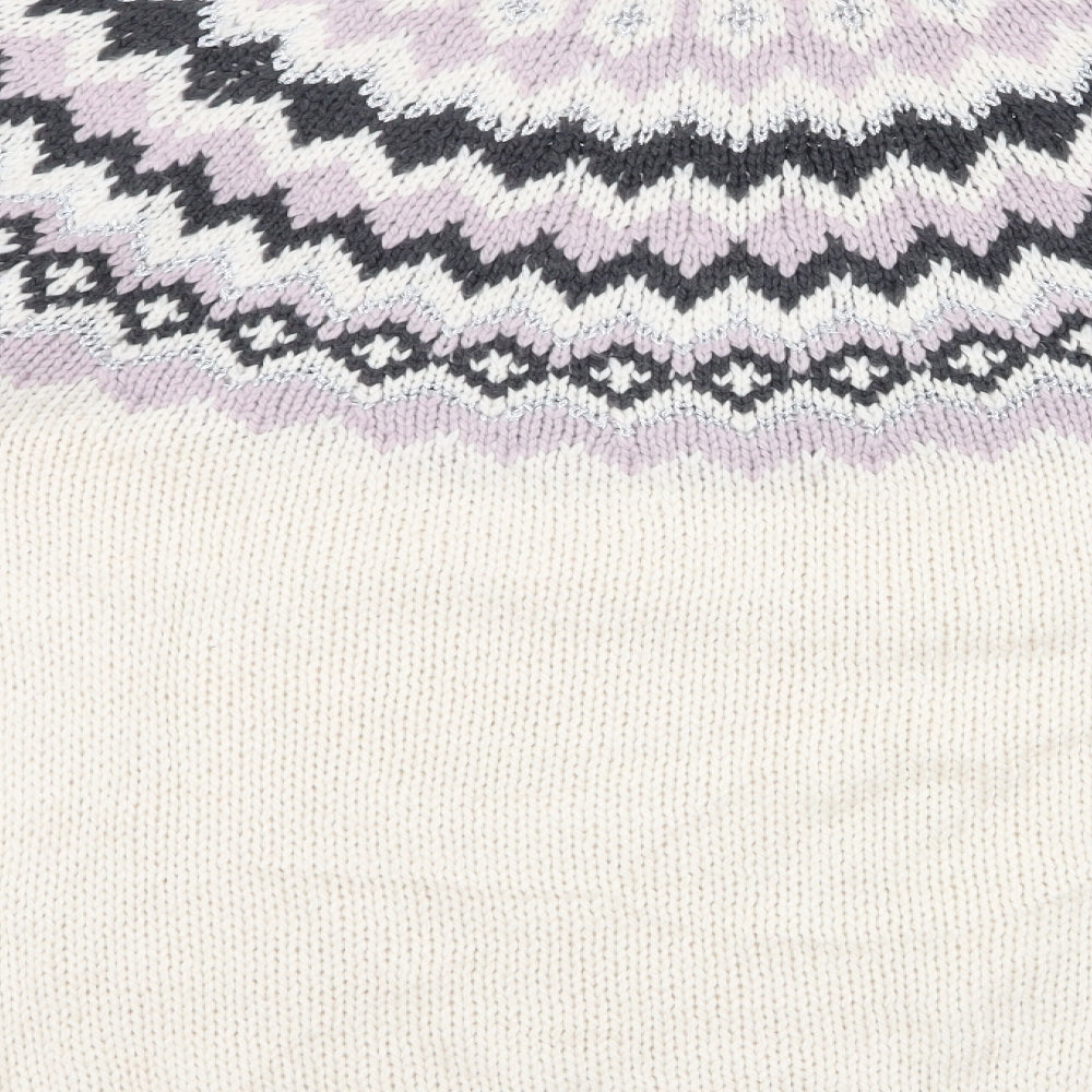 NEXT Womens Ivory Round Neck Fair Isle Acrylic Pullover Jumper Size L