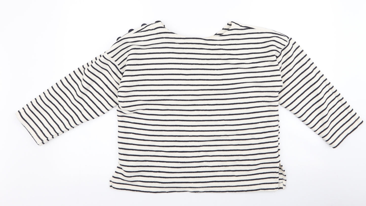 Mango Womens White Round Neck Striped Cotton Pullover Jumper Size M