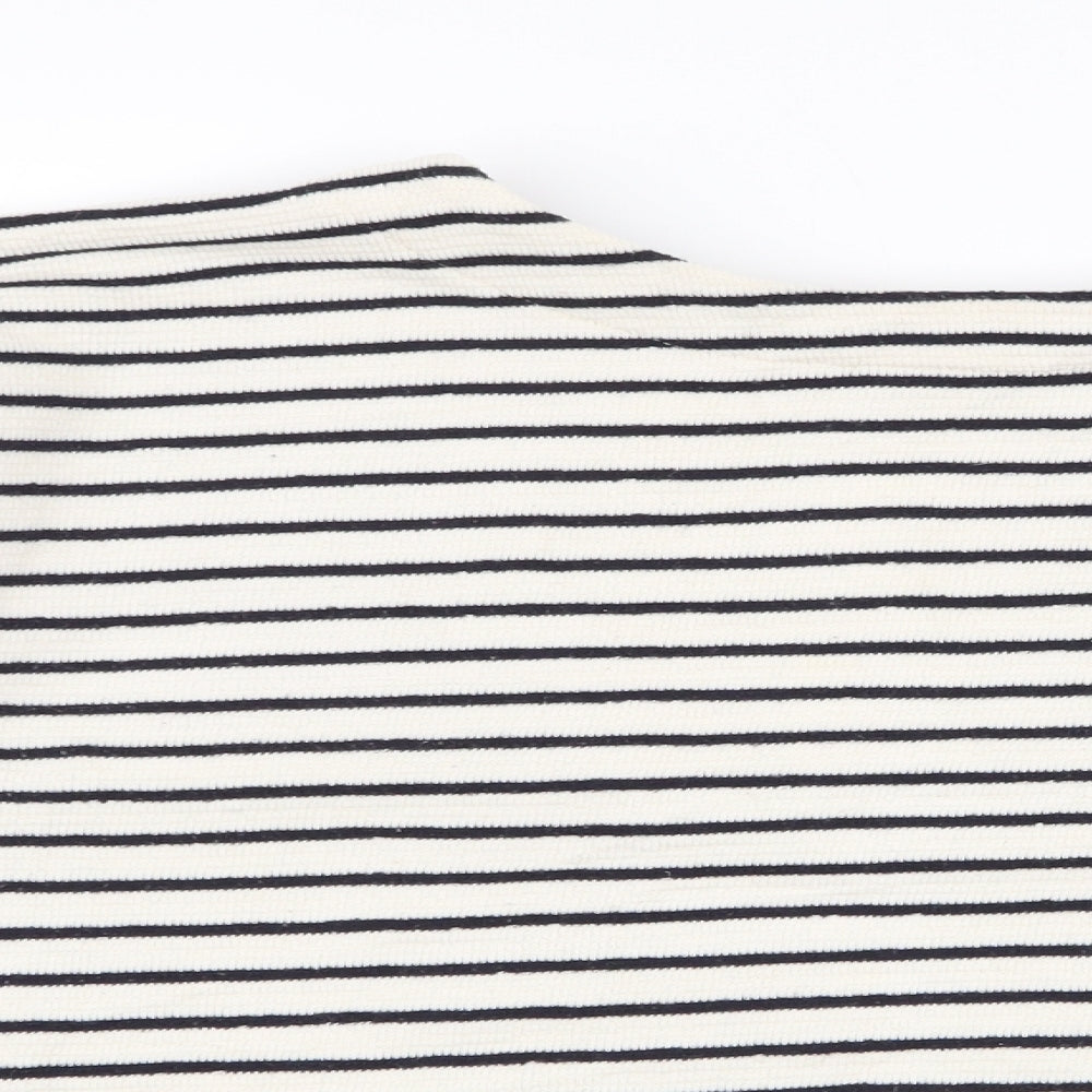 Mango Womens White Round Neck Striped Cotton Pullover Jumper Size M