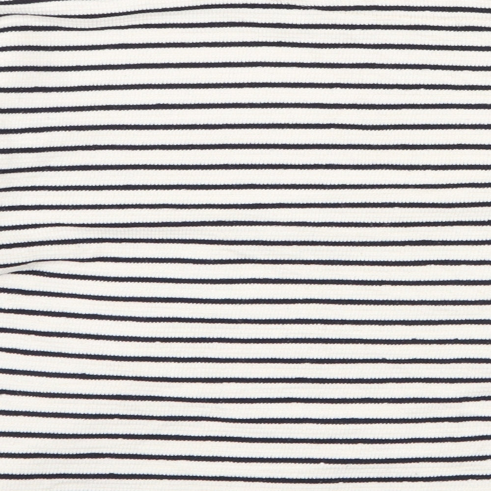 Mango Womens White Round Neck Striped Cotton Pullover Jumper Size M