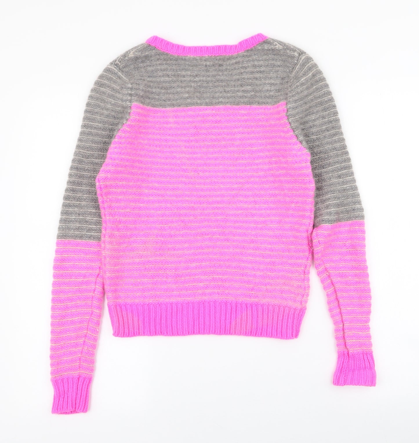New Scotland Womens Pink V-Neck Striped 100% Cashmere Pullover Jumper Size L