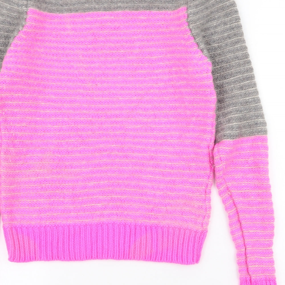 New Scotland Womens Pink V-Neck Striped 100% Cashmere Pullover Jumper Size L