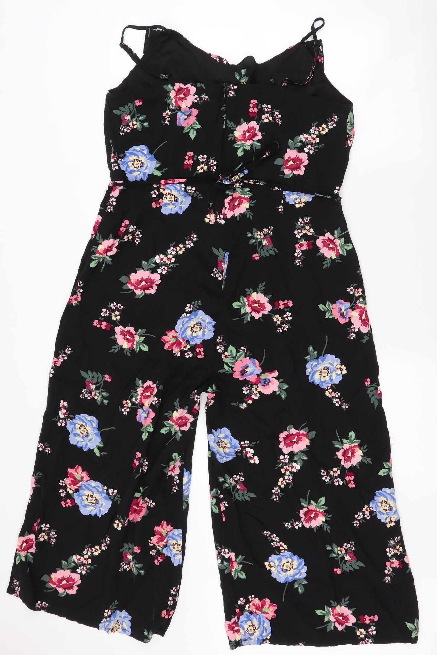 Primark Womens Black Floral Viscose Jumpsuit One-Piece Size 16 L20 in Zip - Culotte Jumpsuit