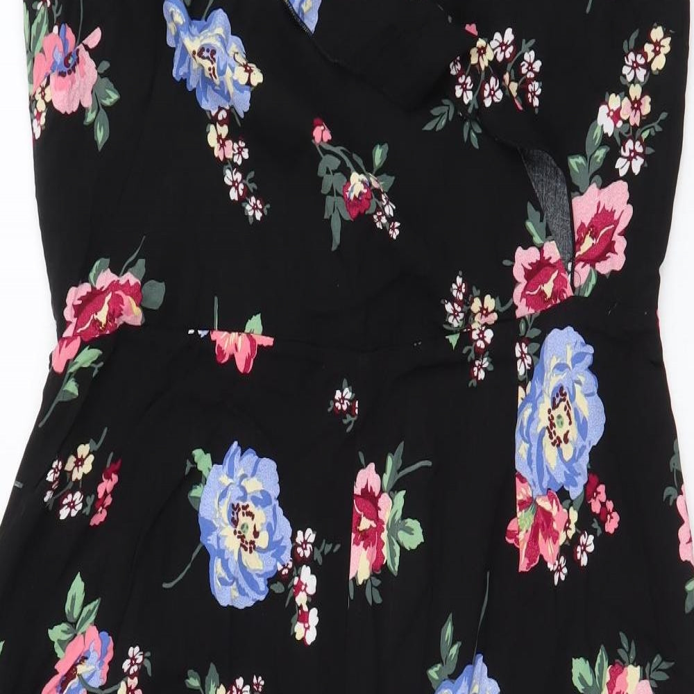 Primark Womens Black Floral Viscose Jumpsuit One-Piece Size 16 L20 in Zip - Culotte Jumpsuit