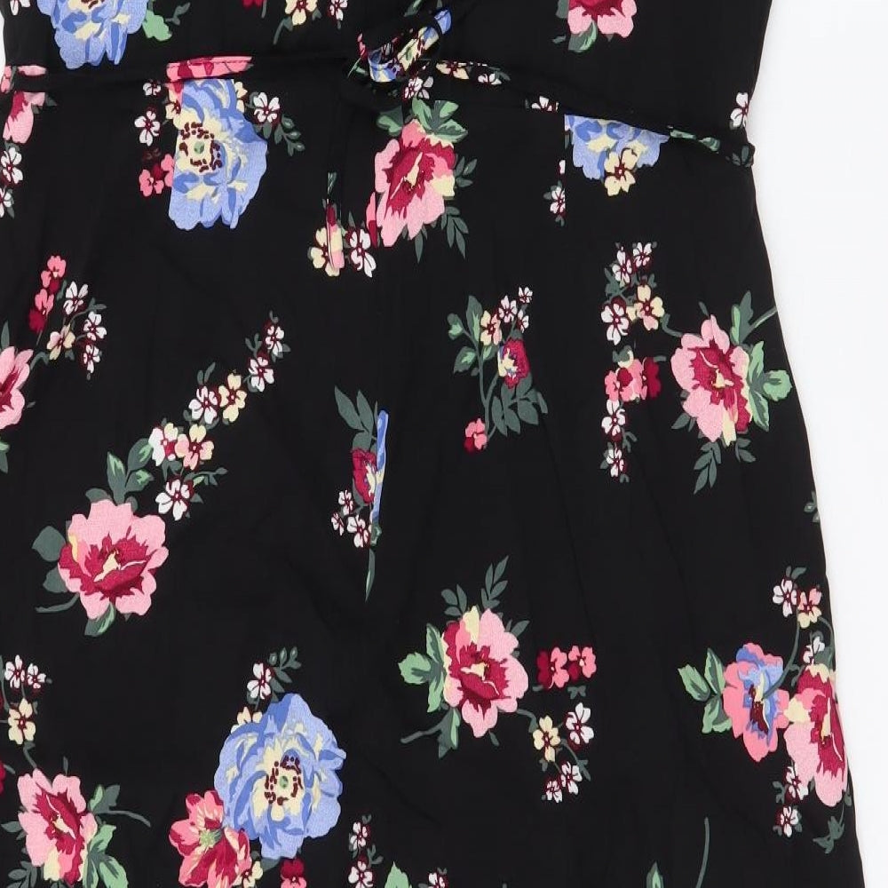 Primark Womens Black Floral Viscose Jumpsuit One-Piece Size 16 L20 in Zip - Culotte Jumpsuit
