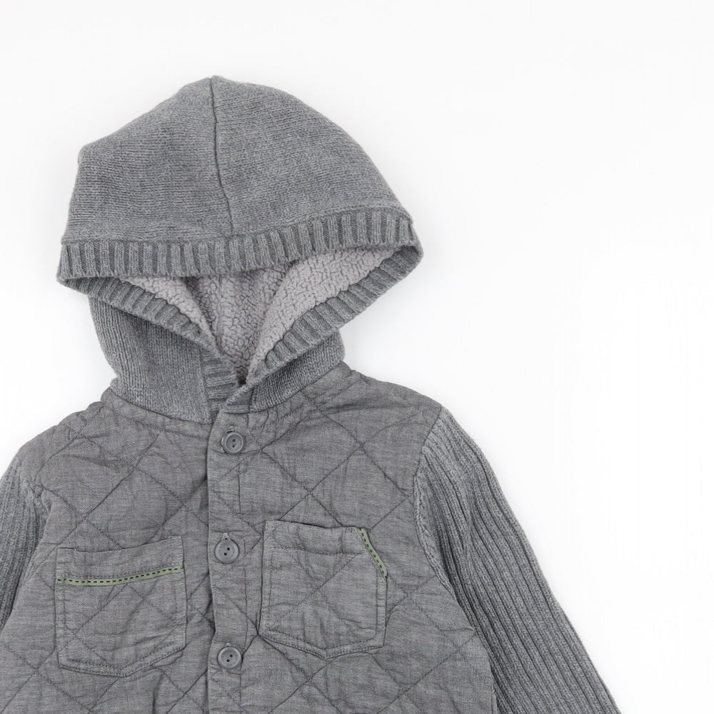 NEXT Boys Grey  Cotton Pullover Hoodie Size 8 Years  Button