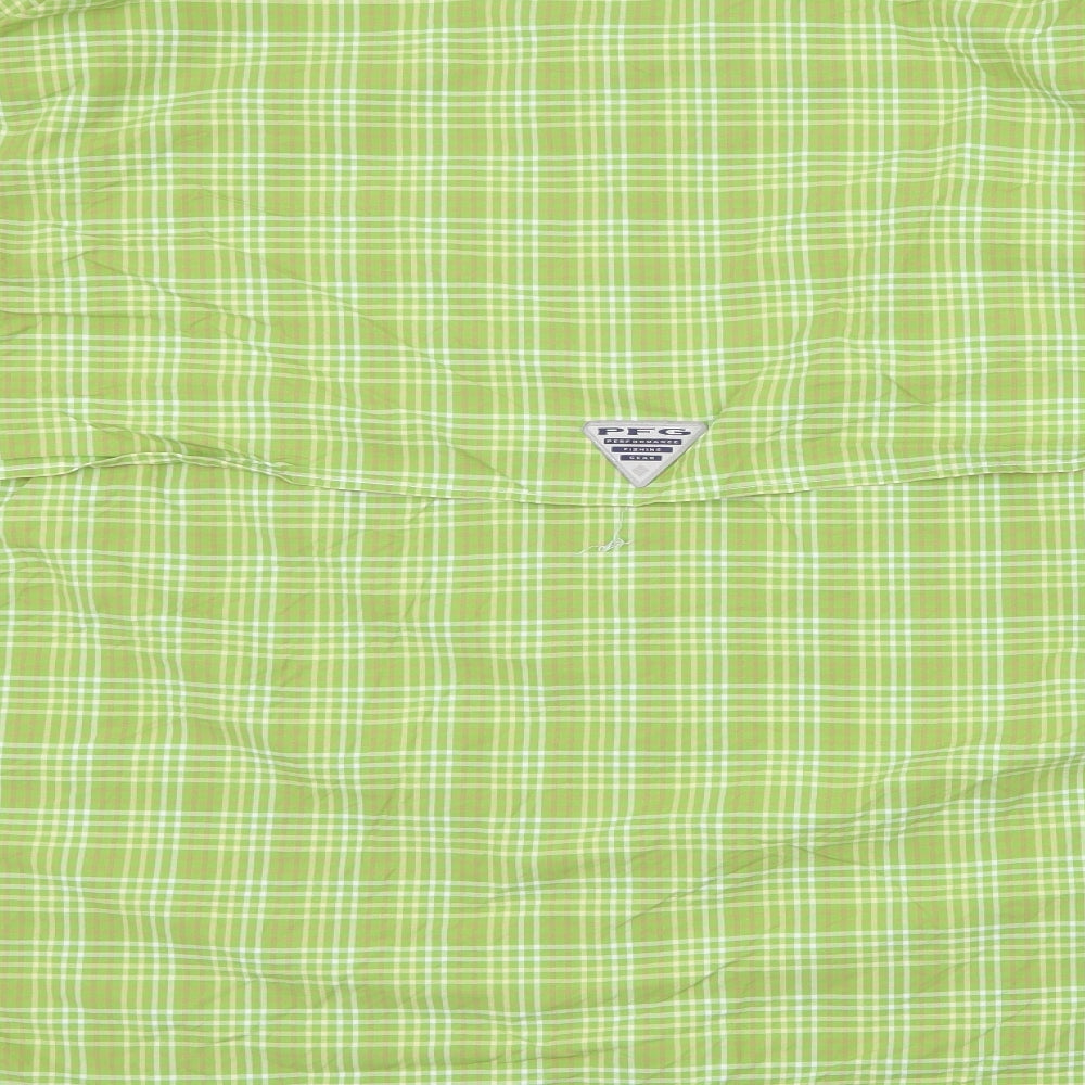 Columbia Mens Green Plaid Polyester  Button-Up Size L Collared Button