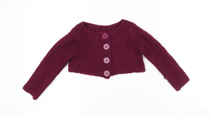 Dunnes Stores Girls Purple Round Neck  Acrylic Cardigan Jumper Size 3 Years  Button - cropped