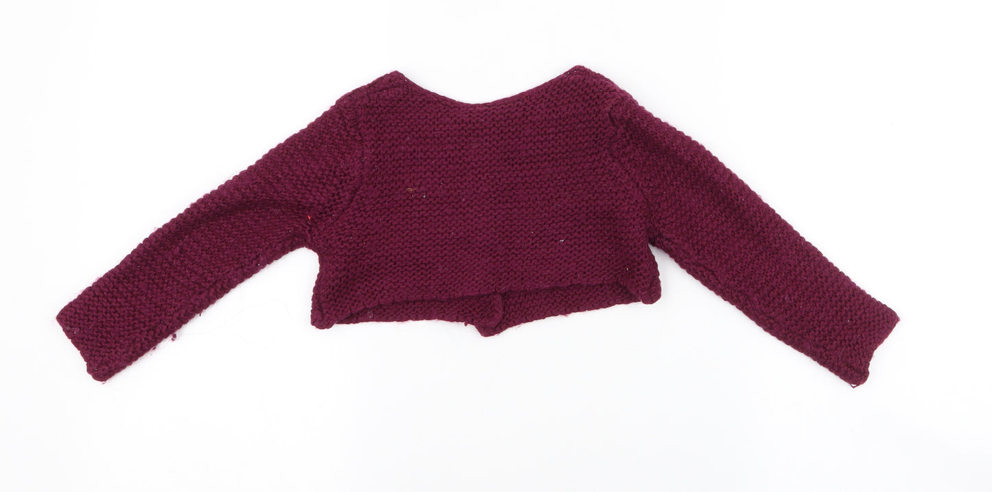 Dunnes Stores Girls Purple Round Neck  Acrylic Cardigan Jumper Size 3 Years  Button - cropped