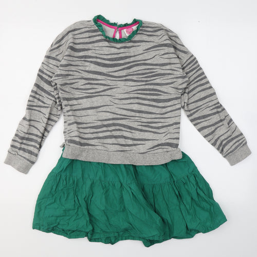 Mini Boden Girls Grey Animal Print Cotton Fit & Flare  Size 9-10 Years  High Neck