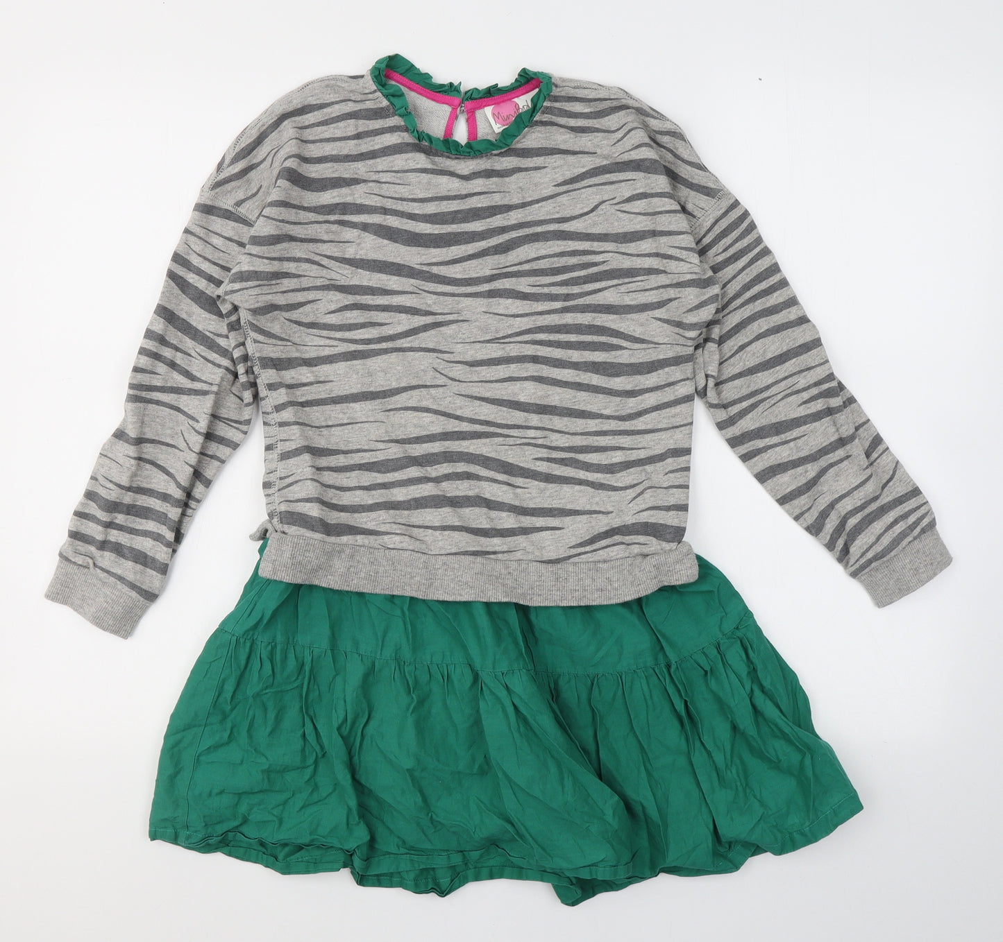 Mini Boden Girls Grey Animal Print Cotton Fit & Flare  Size 9-10 Years  High Neck